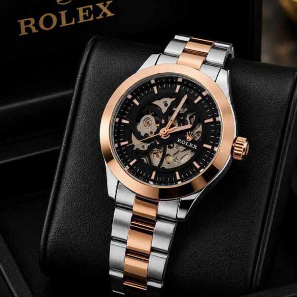 Rose Gold & Black Watch - Vertex Edge